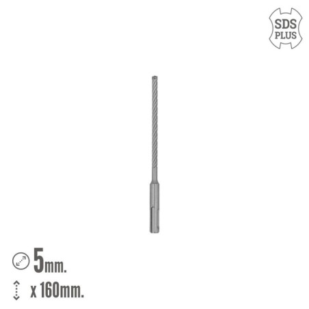 Broca SDS Plus 8 Filos Cortantes Especial Para Hormigón Armado Diámetro 5 x 160 mm. Broca Paredes, Broca Cimientos, Broca Muros