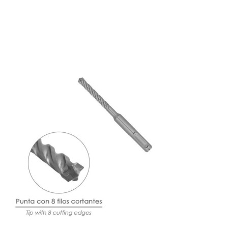 Broca SDS Plus 8 Filos Cortantes Especial Para Hormigón Armado Diámetro 6 x 110 mm. Broca Paredes, Broca Cimientos, Broca Muros