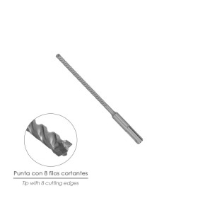 Broca SDS Plus 8 Filos Cortantes Especial Para Hormigón Armado Diámetro 6 x 160 mm. Broca Paredes, Broca Cimientos, Broca Muros