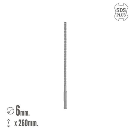 Broca SDS Plus 8 Filos Cortantes Especial Para Hormigón Armado Diámetro 6 x 260 mm. Broca Paredes, Broca Cimientos, Broca Muros