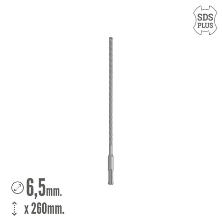 Broca SDS Plus 8 Filos Cortantes Especial Para Hormigón Armado Diámetro 6,5 x 260 mm. Broca Paredes