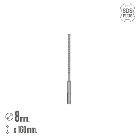 Broca SDS Plus 8 Filos Cortantes Especial Para Hormigón Armado Diámetro 8 x 160 mm. Broca Paredes, Broca Cimientos, Broca Muros