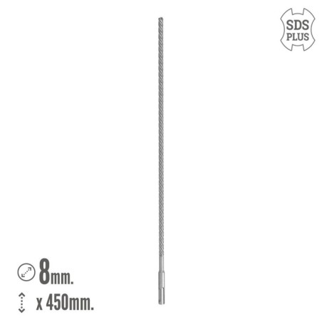Broca SDS Plus 8 Filos Cortantes Especial Para Hormigón Armado Diámetro 8 x 450 mm. Broca Paredes, Broca Cimientos, Broca Muros