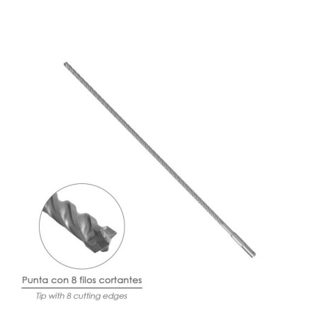 Broca SDS Plus 8 Filos Cortantes Especial Para Hormigón Armado Diámetro 8 x 450 mm. Broca Paredes, Broca Cimientos, Broca Muros