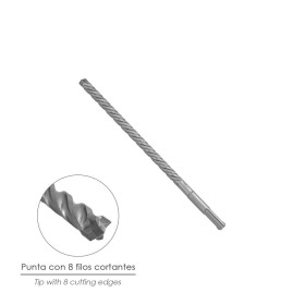 Broca SDS Plus 8 Filos Cortantes Especial Para Hormigón Armado Diámetro 10 x 260 mm. Broca Paredes