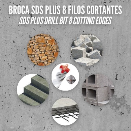 Broca SDS Plus 8 Filos Cortantes Especial Para Hormigón Armado Diámetro 10 x 260 mm. Broca Paredes