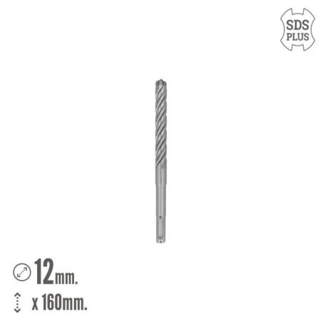 Broca SDS Plus 8 Filos Cortantes Especial Para Hormigón Armado Diámetro 12 x 160 mm. Broca Paredes