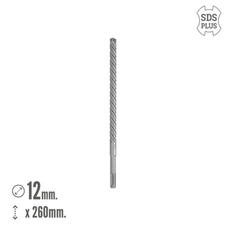 Broca SDS Plus 8 Filos Cortantes Especial Para Hormigón Armado Diámetro 12 x 260 mm. Broca Paredes