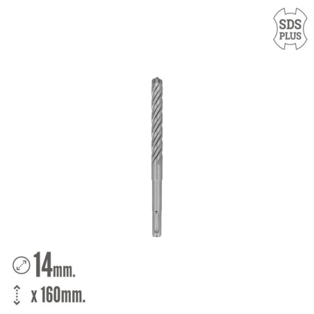 Broca SDS Plus 8 Filos Cortantes Especial Para Hormigón Armado Diámetro 14 x 160 mm. Broca Paredes