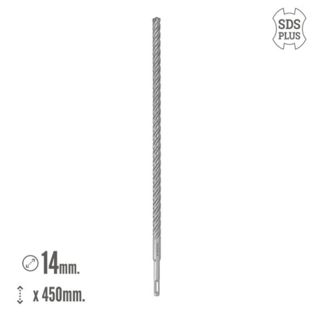 Broca SDS Plus 8 Filos Cortantes Especial Para Hormigón Armado Diámetro 14 x 450 mm. Broca Paredes