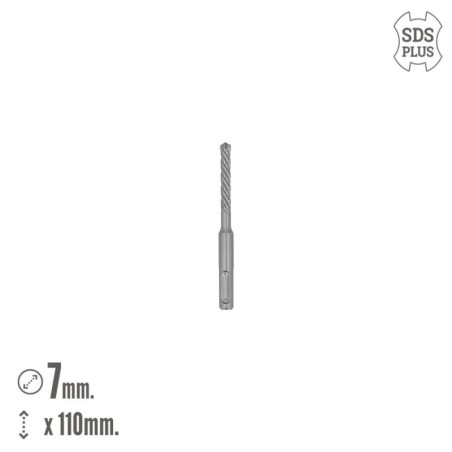 Broca SDS Plus 8 Filos Cortantes Especial Para Hormigón Armado Diámetro 7 x 100 mm. Broca Paredes, Broca Cimientos, Broca Muros