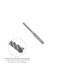 Broca SDS Plus 8 Filos Cortantes Especial Para Hormigón Armado Diámetro 8 x 110 mm. Broca Paredes, Broca Cimientos, Broca Muros