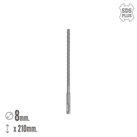Broca SDS Plus 8 Filos Cortantes Especial Para Hormigón Armado Diámetro 8 x 210 mm. Broca Paredes, Broca Cimientos, Broca Muros