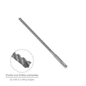 Broca SDS Plus 8 Filos Cortantes Especial Para Hormigón Armado Diámetro 8 x 210 mm. Broca Paredes, Broca Cimientos, Broca Muros