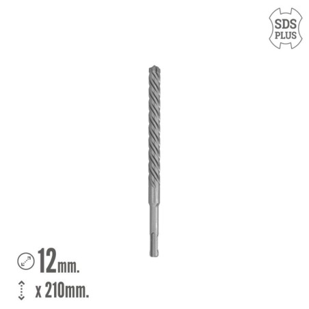 Broca SDS Plus 8 Filos Cortantes Especial Para Hormigón Armado Diámetro 12 x 210 mm. Broca Paredes