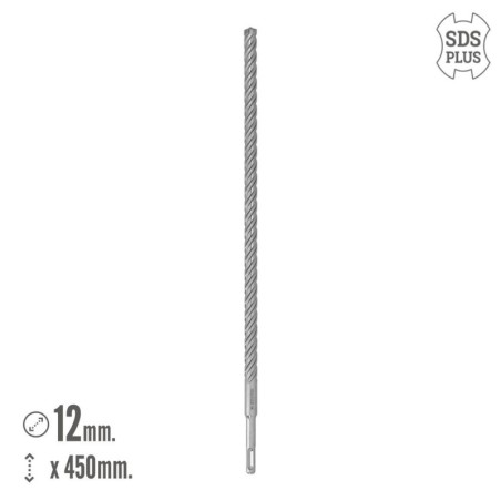 Broca SDS Plus 8 Filos Cortantes Especial Para Hormigón Armado Diámetro 12 x 450 mm. Broca Paredes