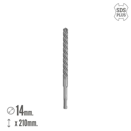 Broca SDS Plus 8 Filos Cortantes Especial Para Hormigón Armado Diámetro 14 x 210 mm. Broca Paredes