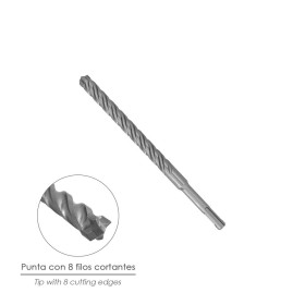 Broca SDS Plus 8 Filos Cortantes Especial Para Hormigón Armado Diámetro 14 x 210 mm. Broca Paredes