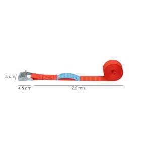 Cinta De Amarre Con Trinquete 2,5 metros x 25 mm. Trinquete Metálico Automático, Cincha, Eslinga Mercancía, Correa sujeción