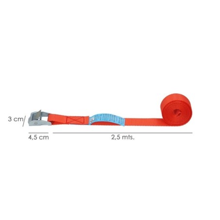 Cinta De Amarre Con Trinquete 2,5 metros x 25 mm. Trinquete Metálico Automático, Cincha, Eslinga Mercancía, Correa sujeción