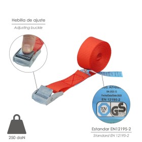 Cinta De Amarre Con Trinquete 2,5 metros x 25 mm. Trinquete Metálico Automático, Cincha, Eslinga Mercancía, Correa sujeción