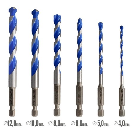 Estuche Brocas Universales Hexagonal Diámetro 4,0 a Diámetro 10 mm.