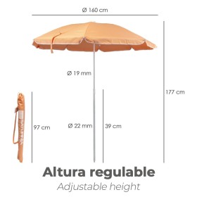 Sombrilla Playa Acero / Poliéster Diámetro 160 cm. Naranja . Varillas Fibra De Vidrio.