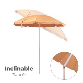 Sombrilla Playa Acero / Poliéster Diámetro 160 cm. Naranja . Varillas Fibra De Vidrio.