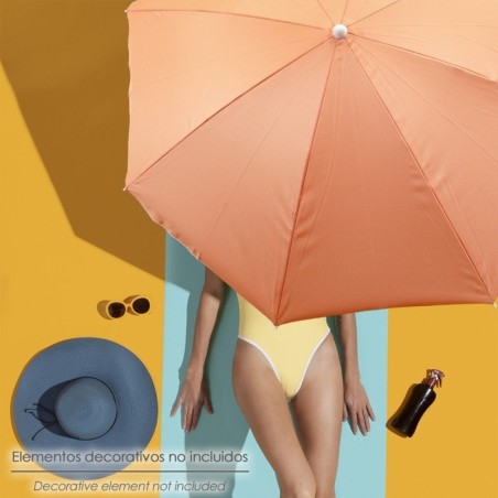Sombrilla Playa Acero / Poliéster Diámetro 160 cm. Naranja . Varillas Fibra De Vidrio.