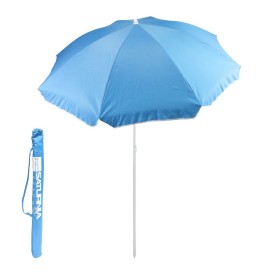Sombrilla Playa Acero / Poliéster Diámetro 180 cm. Azul. Varillas Fibra De Vidrio.