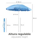 Sombrilla Playa Acero / Poliéster Diámetro 180 cm. Azul. Varillas Fibra De Vidrio.