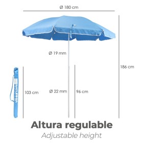 Sombrilla Playa Acero / Poliéster Diámetro 180 cm. Azul. Varillas Fibra De Vidrio.
