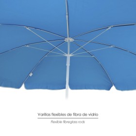 Sombrilla Playa Acero / Poliéster Diámetro 180 cm. Azul. Varillas Fibra De Vidrio.