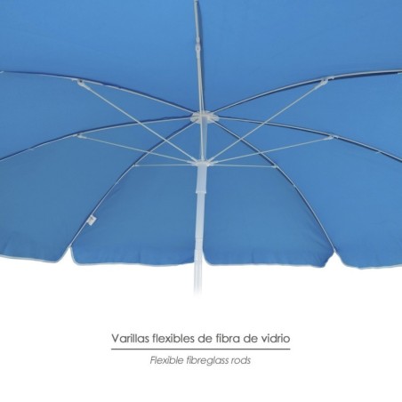 Sombrilla Playa Acero / Poliéster Diámetro 180 cm. Azul. Varillas Fibra De Vidrio.