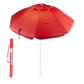 Sombrilla Playa Acero / Poliéster Diámetro 200 cm. Rojo. Varillas Fibra De Vidrio. Sistema Anti viento.