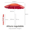 Sombrilla Playa Acero / Poliéster Diámetro 200 cm. Rojo. Varillas Fibra De Vidrio. Sistema Anti viento.