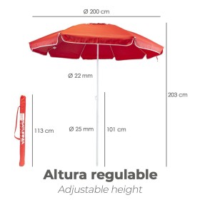 Sombrilla Playa Acero / Poliéster Diámetro 200 cm. Rojo. Varillas Fibra De Vidrio. Sistema Anti viento.