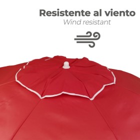 Sombrilla Playa Acero / Poliéster Diámetro 200 cm. Rojo. Varillas Fibra De Vidrio. Sistema Anti viento.