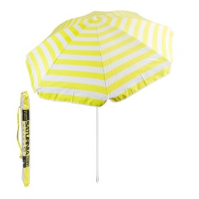 Sombrilla Playa Aluminio / Poliéster Diámetro 180 cm. Amarilla y Blanca. Varillas Fibra De Vidrio. protección uv.