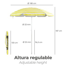 Sombrilla Playa Aluminio / Poliéster Diámetro 180 cm. Amarilla y Blanca. Varillas Fibra De Vidrio. protección uv.