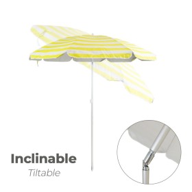 Sombrilla Playa Aluminio / Poliéster Diámetro 180 cm. Amarilla y Blanca. Varillas Fibra De Vidrio. protección uv.