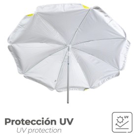 Sombrilla Playa Aluminio / Poliéster Diámetro 180 cm. Amarilla y Blanca. Varillas Fibra De Vidrio. protección uv.