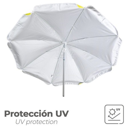 Sombrilla Playa Aluminio / Poliéster Diámetro 180 cm. Amarilla y Blanca. Varillas Fibra De Vidrio. protección uv.
