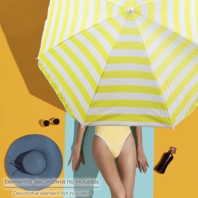 Sombrilla Playa Aluminio / Poliéster Diámetro 180 cm. Amarilla y Blanca. Varillas Fibra De Vidrio. protección uv.