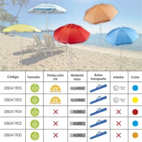 Sombrilla Playa Aluminio / Poliéster Diámetro 180 cm. Amarilla y Blanca. Varillas Fibra De Vidrio. protección uv.