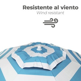 Sombrilla Playa Aluminio / Poliéster Diámetro 200 cm. Azul y Blanca. Varillas Fibra De Vidrio. protección uv.