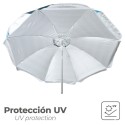 Sombrilla Playa Aluminio / Poliéster Diámetro 200 cm. Azul y Blanca. Varillas Fibra De Vidrio. protección uv.
