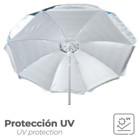 Sombrilla Playa Aluminio / Poliéster Diámetro 200 cm. Azul y Blanca. Varillas Fibra De Vidrio. protección uv.