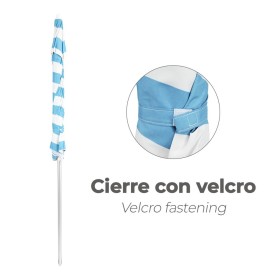 Sombrilla Playa Aluminio / Poliéster Diámetro 200 cm. Azul y Blanca. Varillas Fibra De Vidrio. protección uv.