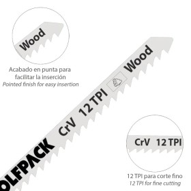 Hojas Sierra Calar Para Madera Corte Fino 5 Piezas. Hoja Cromo Vanadio 58. Vástago T Universal